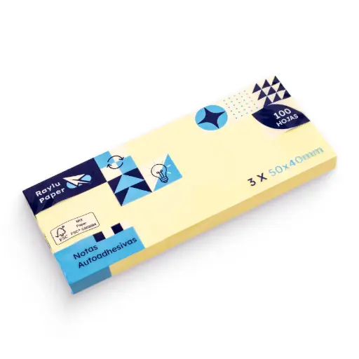 [001205] BLOC NOTAS ADHESIVAS 38×51 MM AMARILLAS 3X100 HOJAS RAYLU