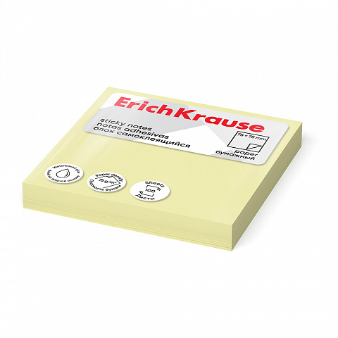 [001206] NOTAS ADHESIVAS 75x75MM TACO DE 100 HOJAS AMARILLO PASTEL