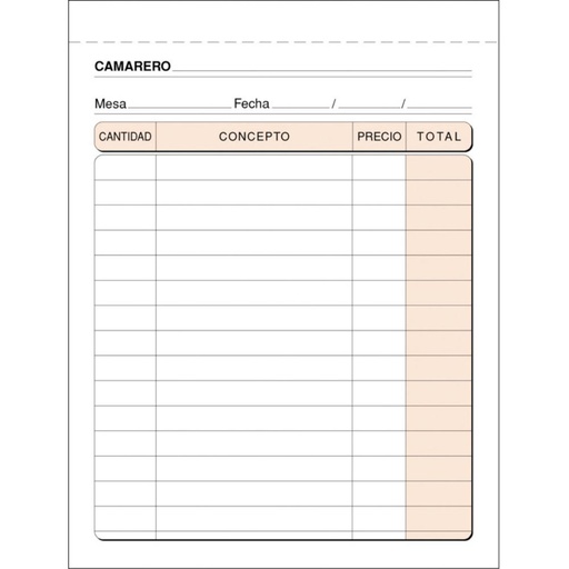 [001410] TALONARIO CAMAREROS 8º NATURAL TRIPLICADO AUTOCOPIANTE