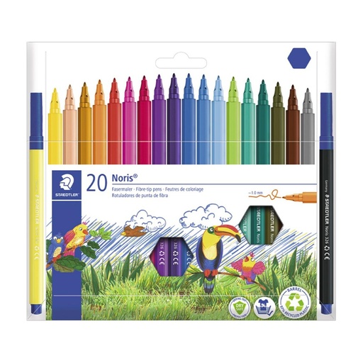 [630824] ROTULADOR STAEDTLER NORIS CLUB SLIM ESTUCHE CARTÓN RECICLADO 20 COLORES 