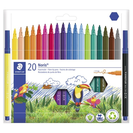 [630824] ROTULADOR STAEDTLER NORIS CLUB SLIM ESTUCHE CARTÓN RECICLADO 20 COLORES 