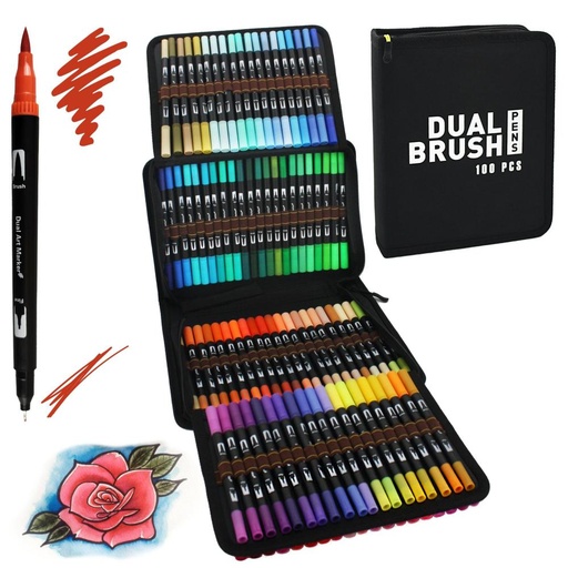 [704265] ROTULADORES LETTERING DOBLE PUNTA BRUSH RAYLU PAPER ESTUCHE 100 UNIDADES
