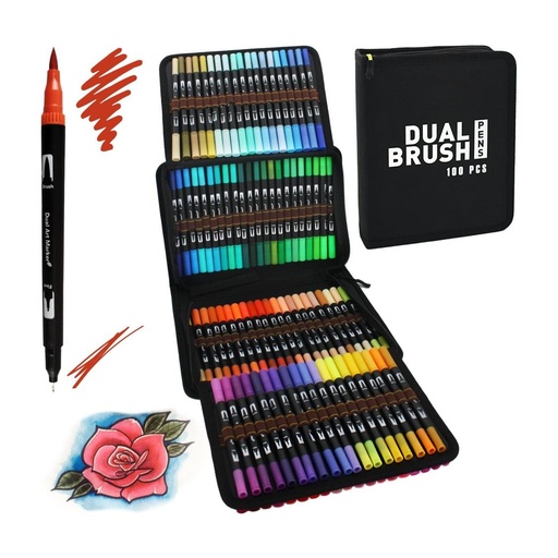 [704265] ROTULADORES LETTERING DOBLE PUNTA BRUSH RAYLU PAPER ESTUCHE 100 UNIDADES