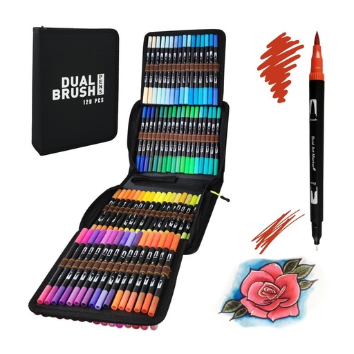 [704266] ROTULADORES LETTERING DOBLE PUNTA BRUSH RAYLU PAPER ESTUCHE 120 UNIDADES