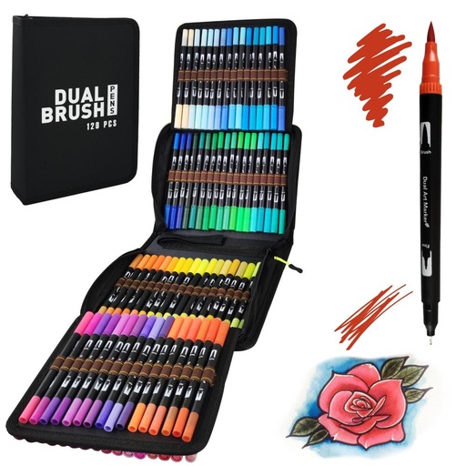 [704266] ROTULADORES LETTERING DOBLE PUNTA BRUSH RAYLU PAPER ESTUCHE 120 UNIDADES