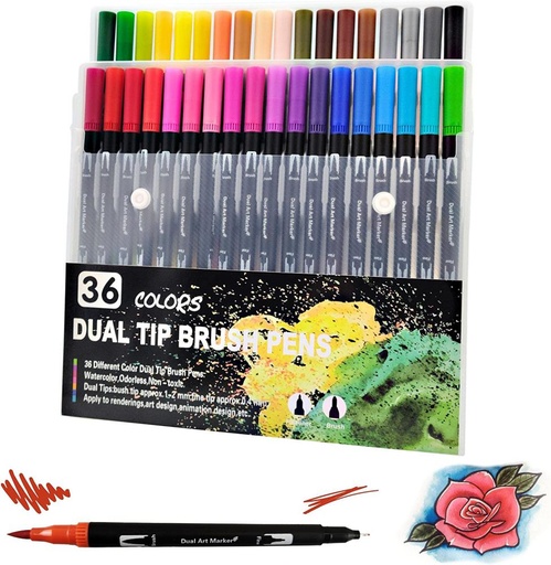 [704263] ROTULADORES LETTERING DOBLE PUNTA RAYLU PAPER ESTUCHE 36 UNIDADES