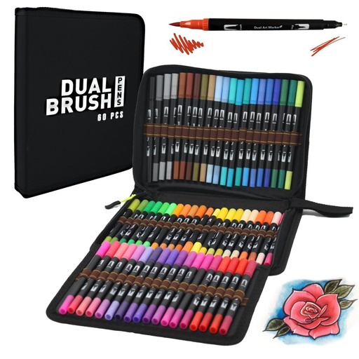[704264] ROTULADORES LETTERING DOBLE PUNTA BRUSH RAYLU PAPER ESTUCHE 60 UNIDADES