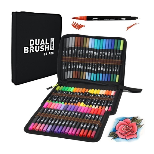 [704264] ROTULADORES LETTERING DOBLE PUNTA BRUSH RAYLU PAPER ESTUCHE 60 UNIDADES