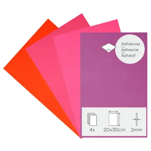 [825945] LÁMINAS GOMA EVA CALIDOS ADHESIVAS 20×30CM 2MM PACK DE 4