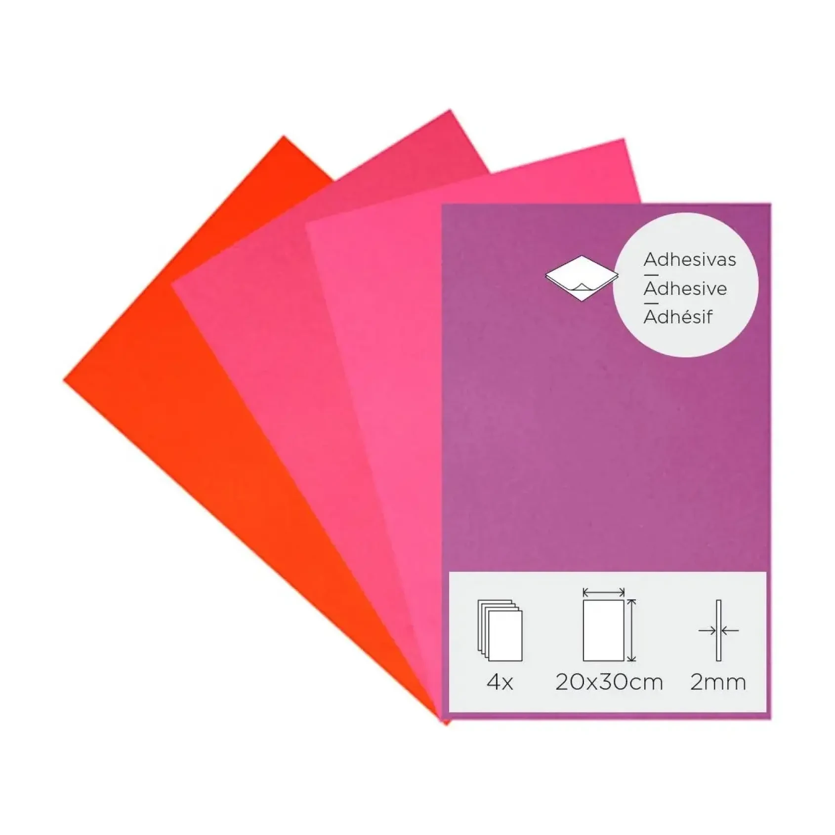 [825945] LÁMINAS GOMA EVA CALIDOS ADHESIVAS 20×30CM 2MM PACK DE 4