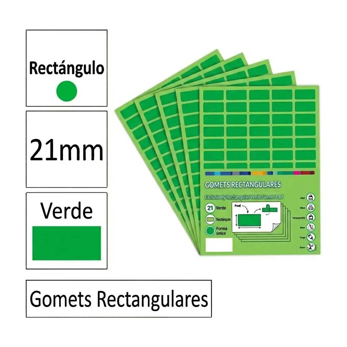 [825964] GOMETS RECTANGULO GRANDE Ø 21 MM VERDE