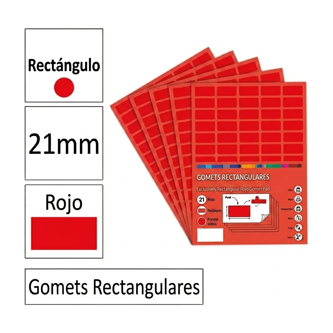 [825965] GOMETS RECTANGULO GRANDE Ø 21 MM ROJO