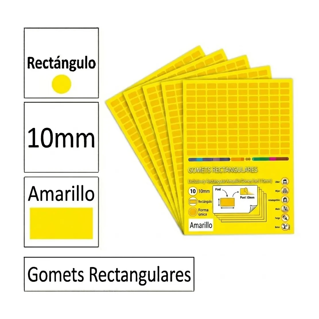 [825966] GOMETS RECTANGULO PEQUEÑO Ø 10 MM AMARILLO
