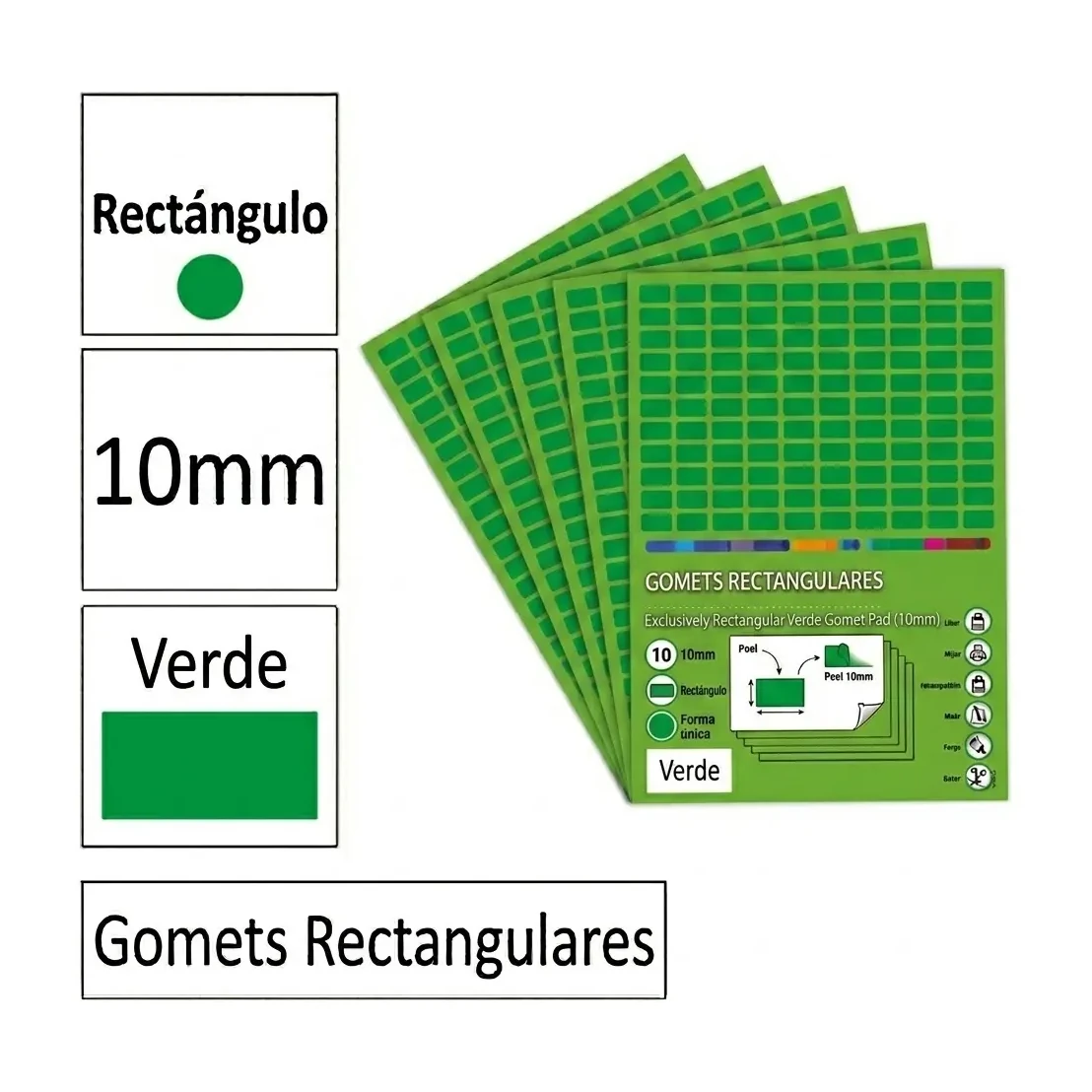 [825968] GOMETS RECTANGULO PEQUEÑO Ø 10 MM VERDE