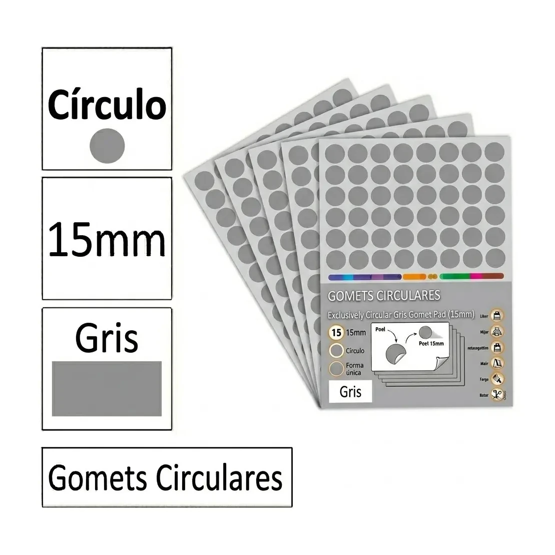 [825970] GOMETS CIRCULO MEDIANO Ø 15 MM GRIS