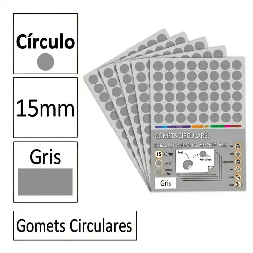 [825970] GOMETS CIRCULO MEDIANO Ø 15 MM GRIS