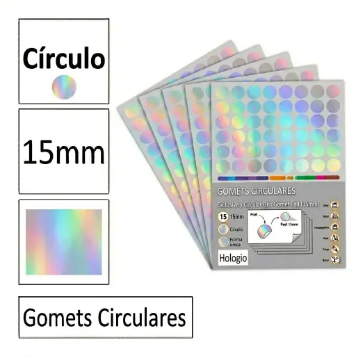 [825971] GOMETS CIRCULO MEDIANO Ø 15 MM HOLOGRAFICO