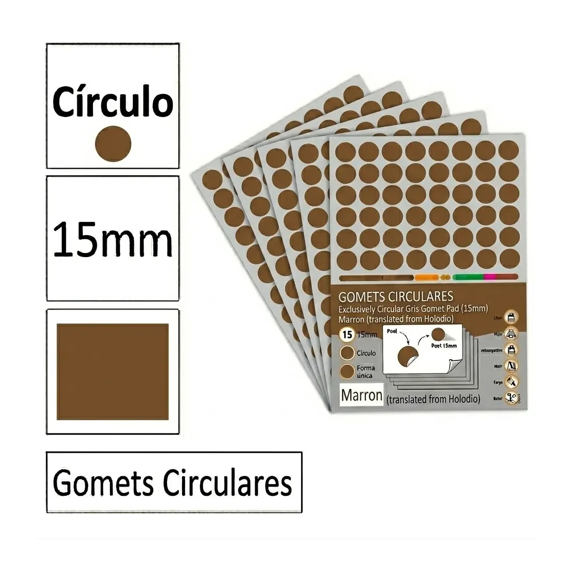[825972] GOMETS CIRCULO MEDIANO Ø 15 MM MARRON