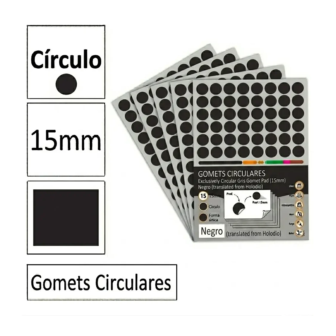 [825974] GOMETS CIRCULO MEDIANO Ø 15 MM NEGRO