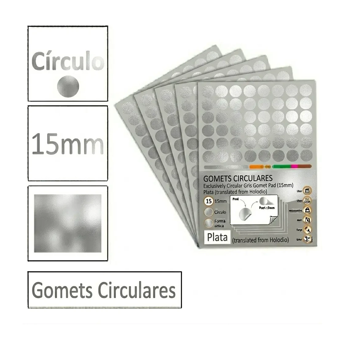 [825975] GOMETS CIRCULO MEDIANO Ø 15 MM PLATA