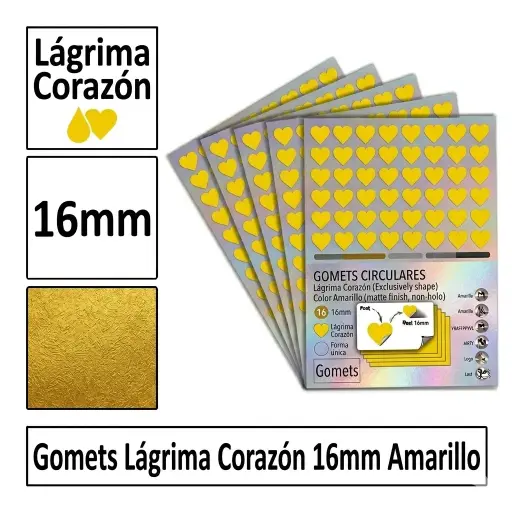 [825991] GOMETS CORAZON LAGRIMA Ø 16 MM AMARILLO