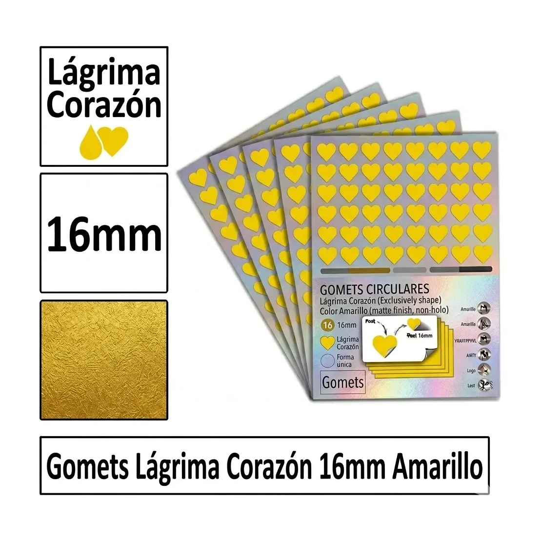 [825991] GOMETS CORAZON LAGRIMA Ø 16 MM AMARILLO