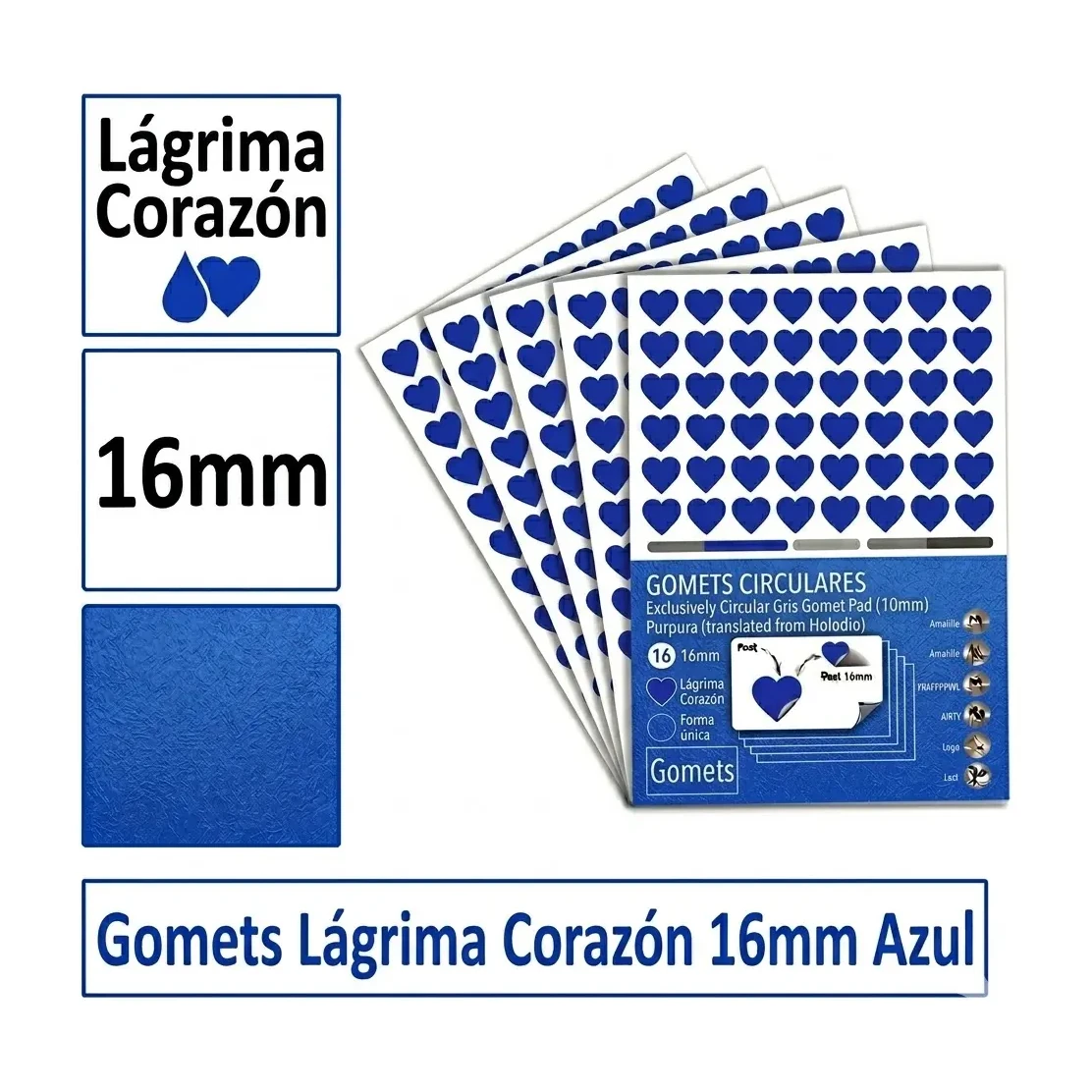 [825992] GOMETS CORAZON LAGRIMA Ø 16 MM AZUL