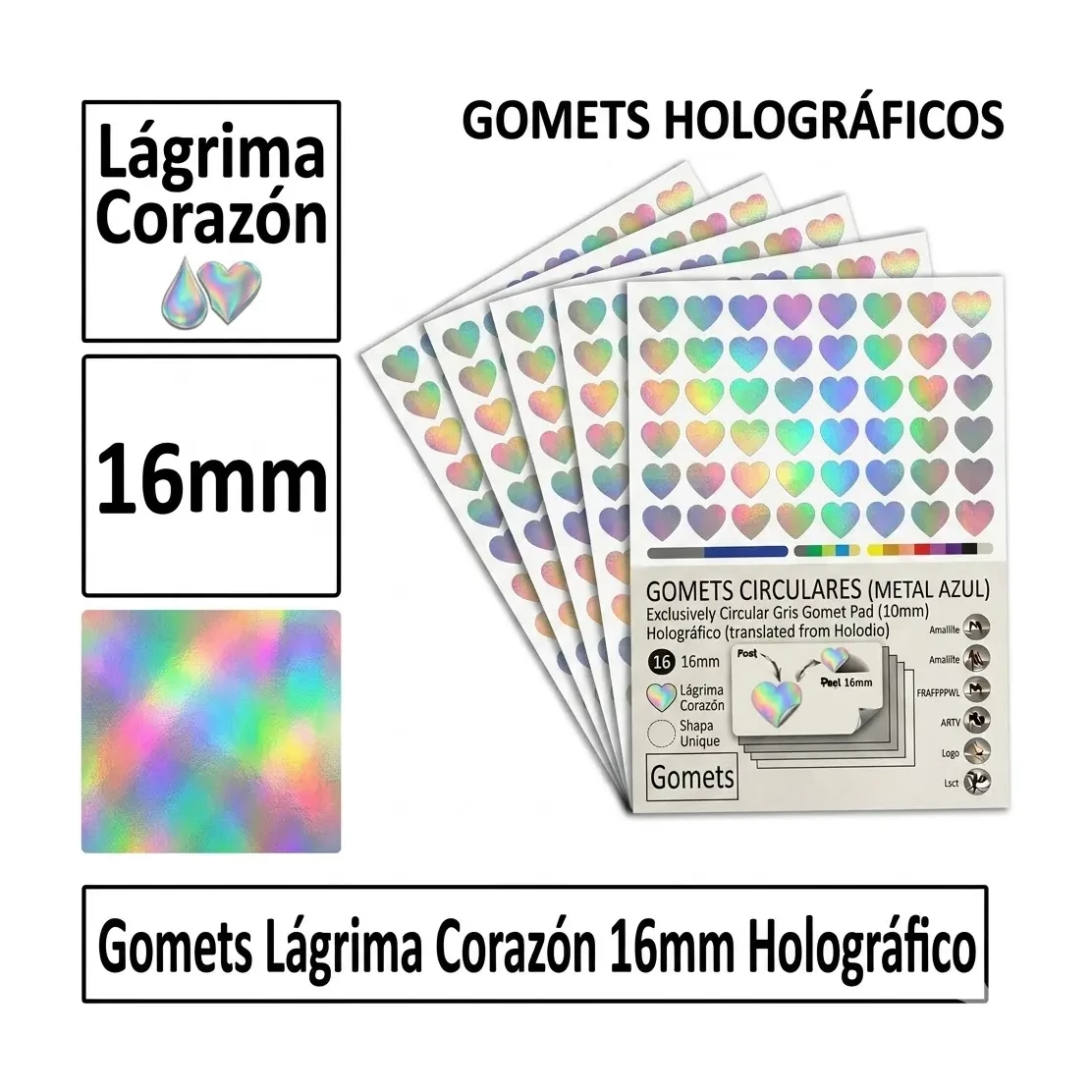 [825993] GOMETS CORAZON LAGRIMA Ø 16 MM HOLOGRAFICO