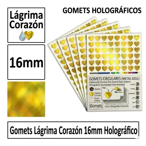 [825994] GOMETS CORAZON LAGRIMA Ø 16 MM HOLOGRAFICO AMARILLO