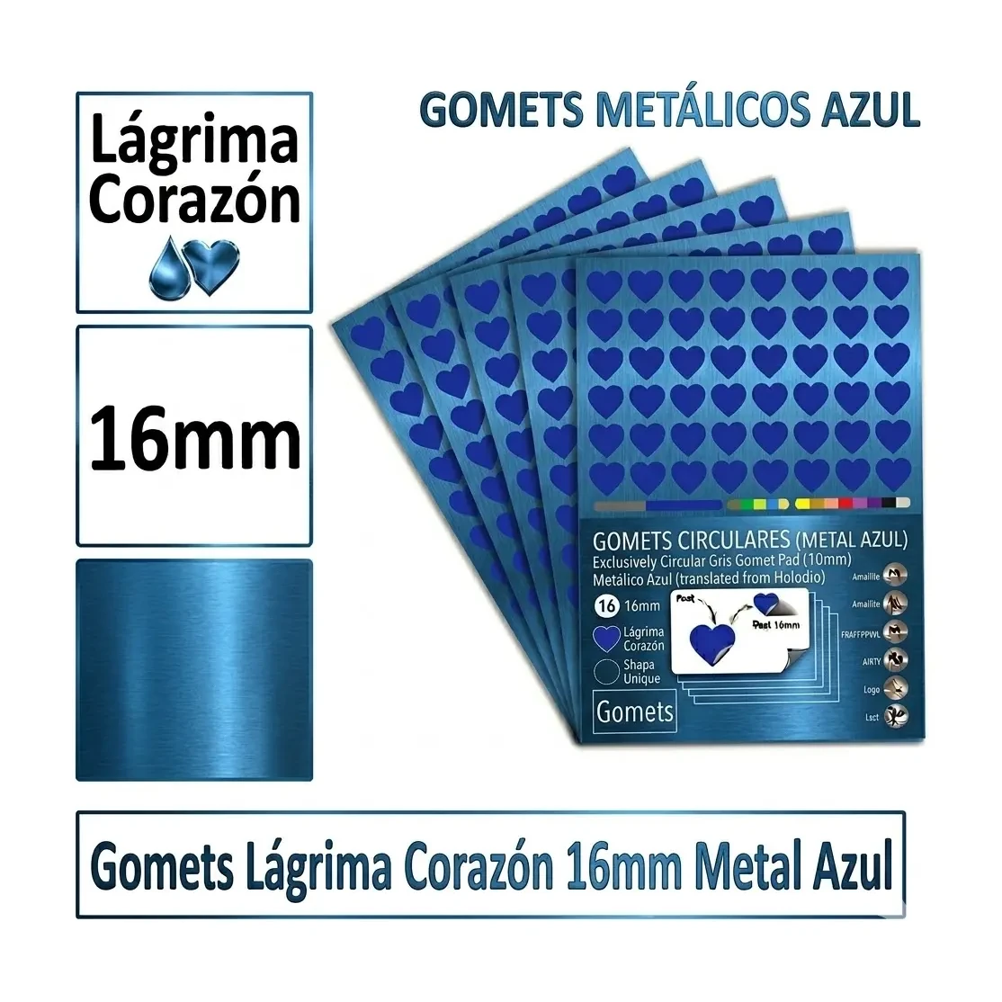[825998] GOMETS CORAZON LAGRIMA Ø 16 MM METAL AZUL