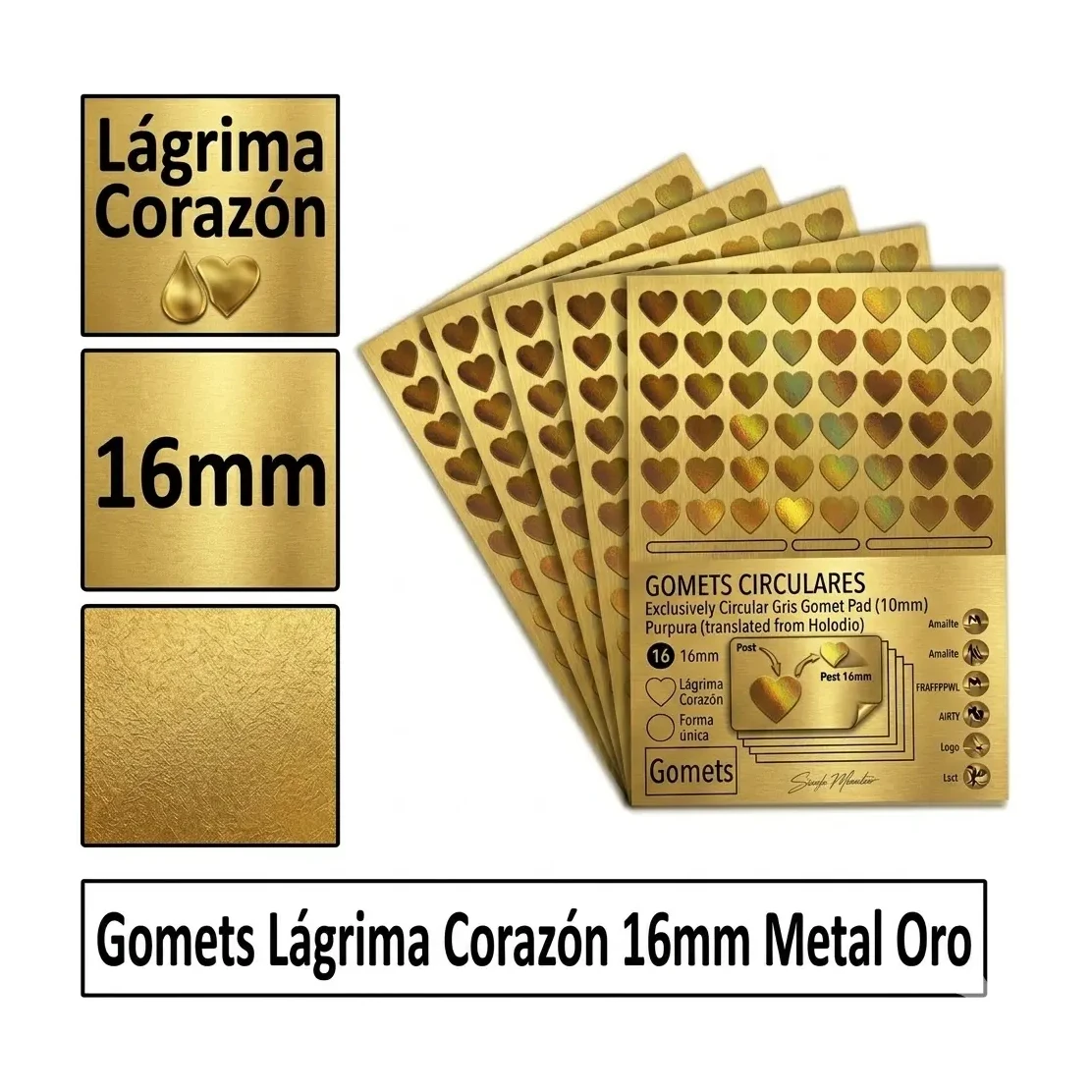 [825999] GOMETS CORAZON LAGRIMA Ø 16 MM METAL ORO