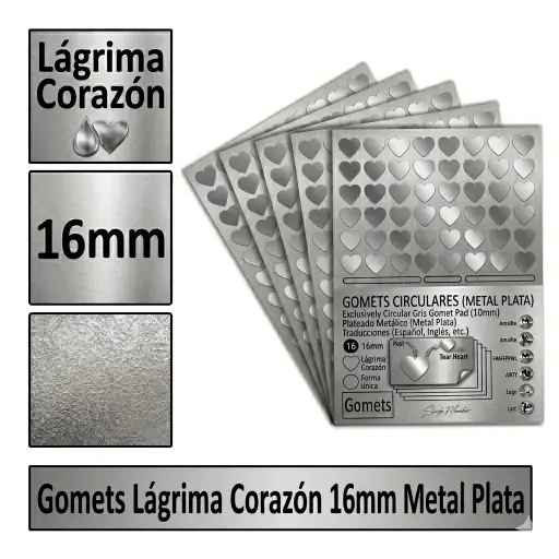 [826000] GOMETS CORAZON LAGRIMA Ø 16 MM METAL PLATA