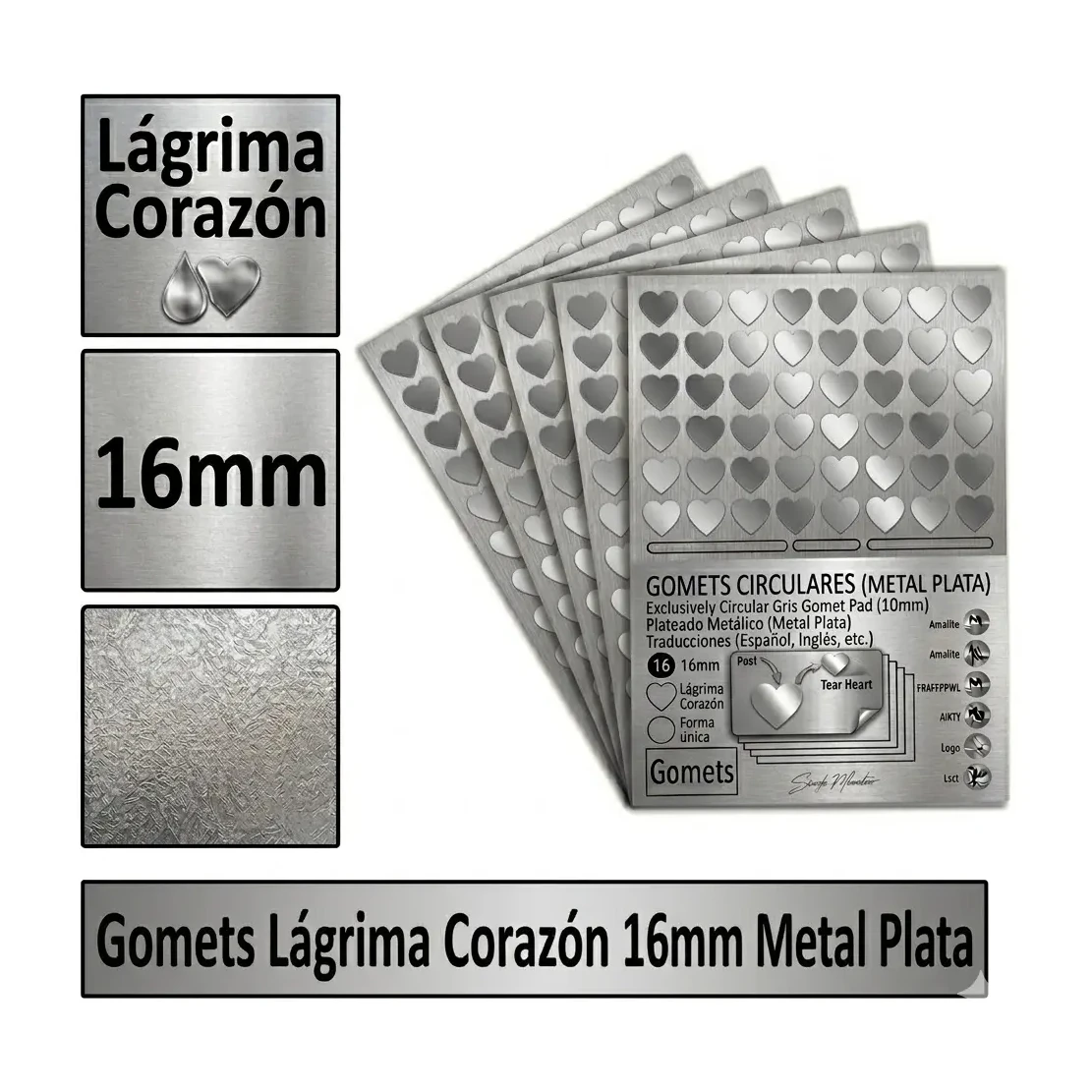 [826000] GOMETS CORAZON LAGRIMA Ø 16 MM METAL PLATA