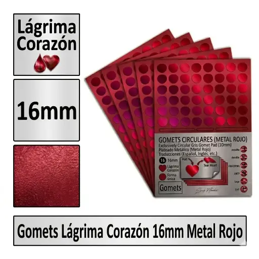 [826001] GOMETS CORAZON LAGRIMA Ø 16 MM METAL ROJO