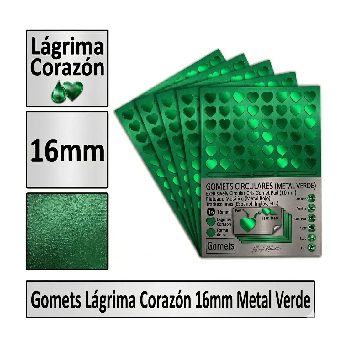 [826002] GOMETS CORAZON LAGRIMA Ø 16 MM METAL VERDE
