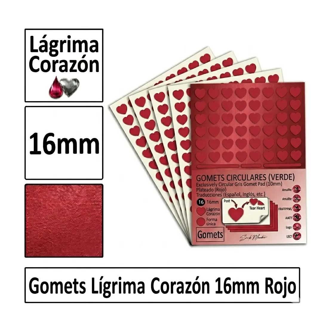 [826003] GOMETS CORAZON LAGRIMA Ø 16 MM ROJO