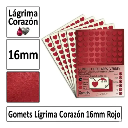 [826003] GOMETS CORAZON LAGRIMA Ø 16 MM ROJO