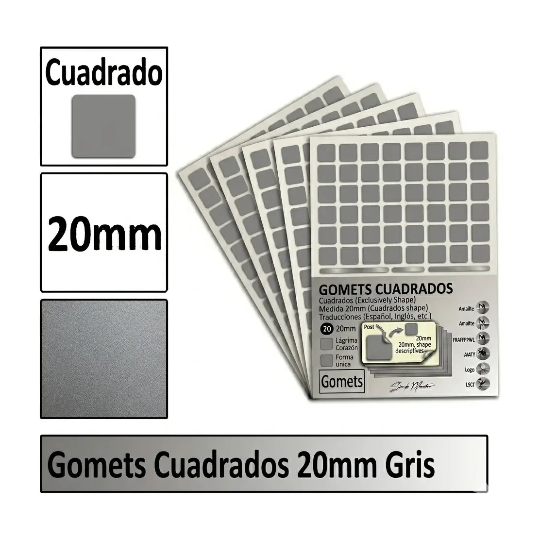 [826004] GOMETS CUADRADO GRANDE Ø 20 MM GRIS