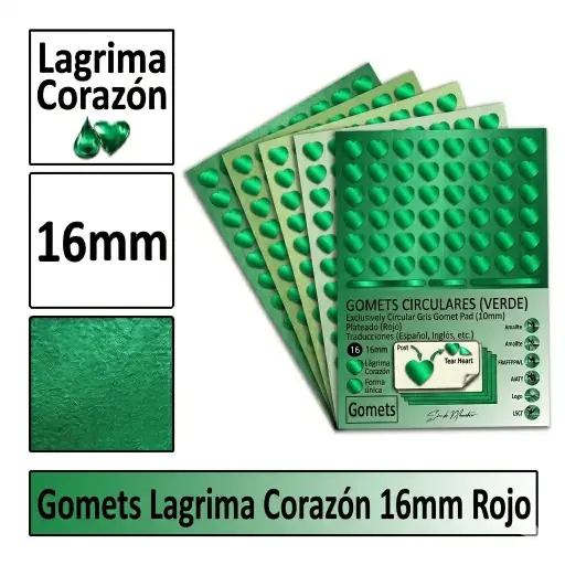 [826005] GOMETS CORAZON LAGRIMA Ø 16 MM VERDE