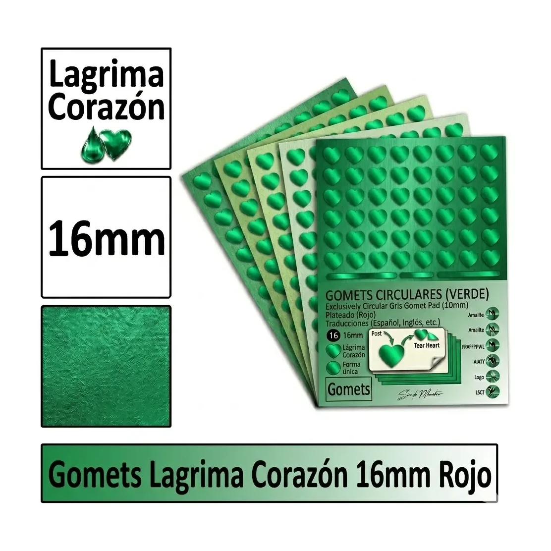 [826005] GOMETS CORAZON LAGRIMA Ø 16 MM VERDE