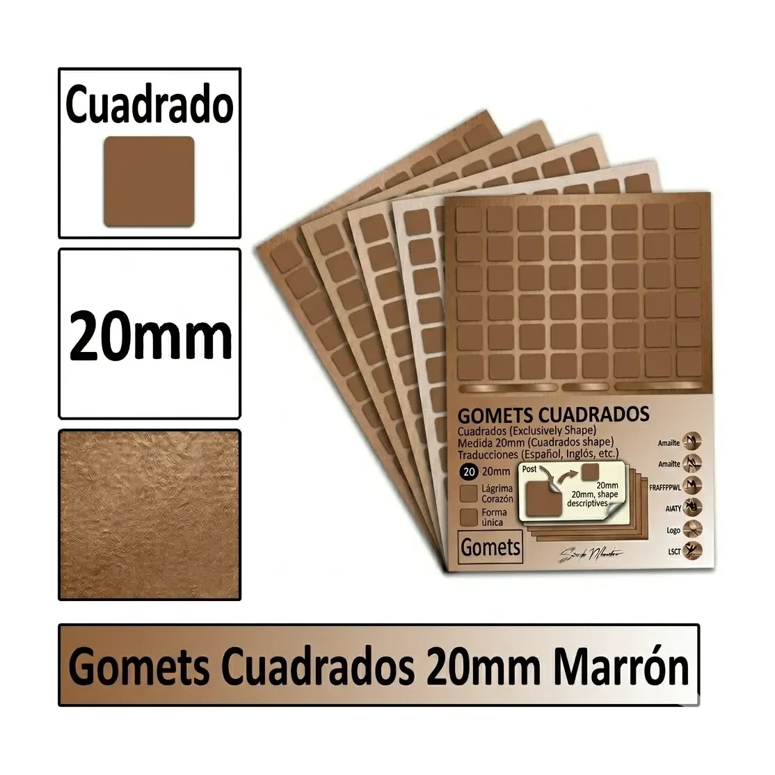 [826006] GOMETS CUADRADO GRANDE Ø 20 MM MARRON