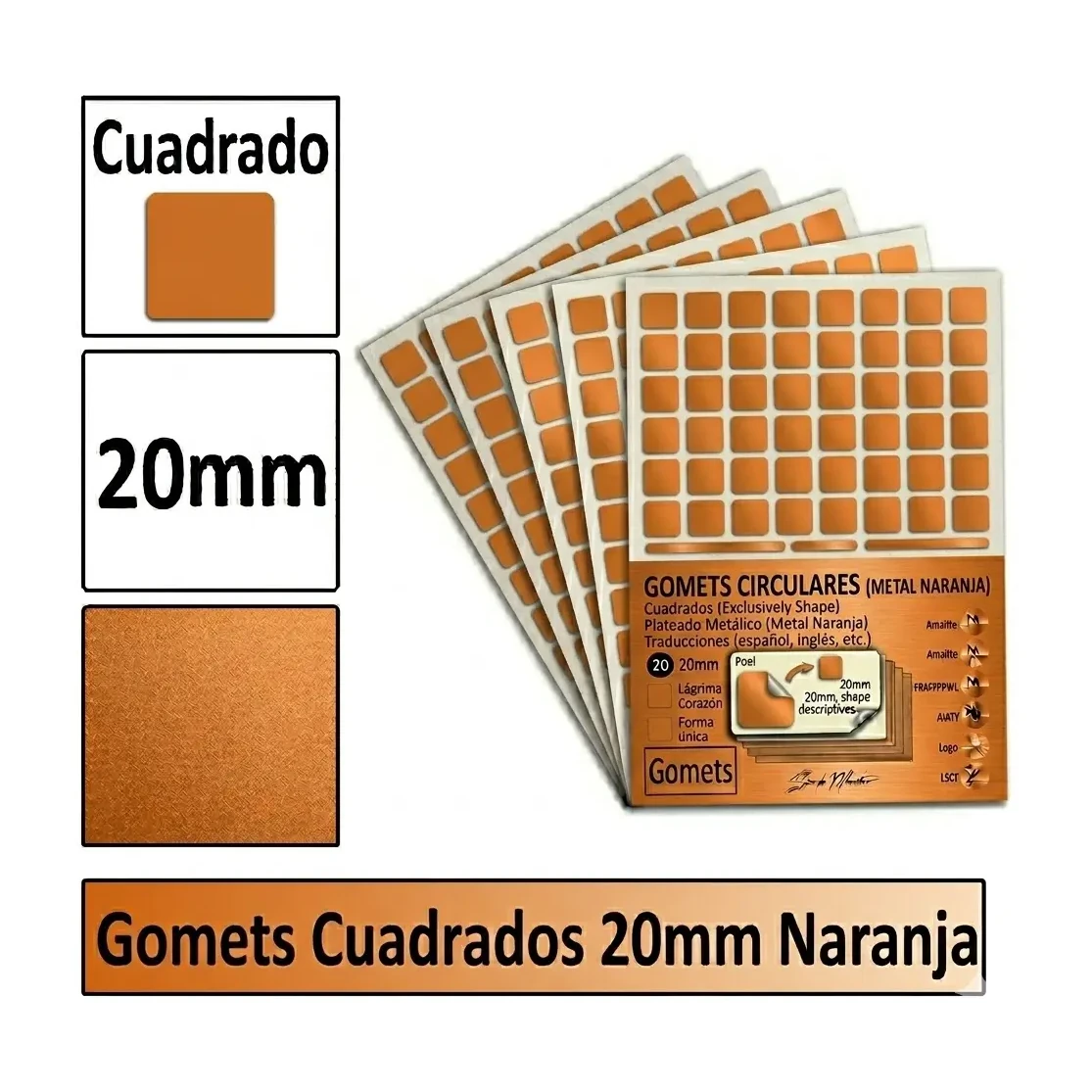 [826007] GOMETS CUADRADO GRANDE Ø 20 MM NARANJA