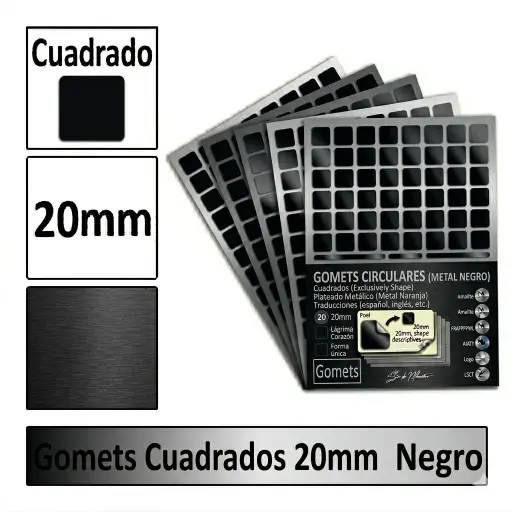[826008] GOMETS CUADRADO GRANDE Ø 20 MM NEGRO