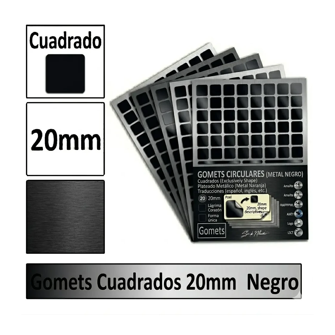 [826008] GOMETS CUADRADO GRANDE Ø 20 MM NEGRO
