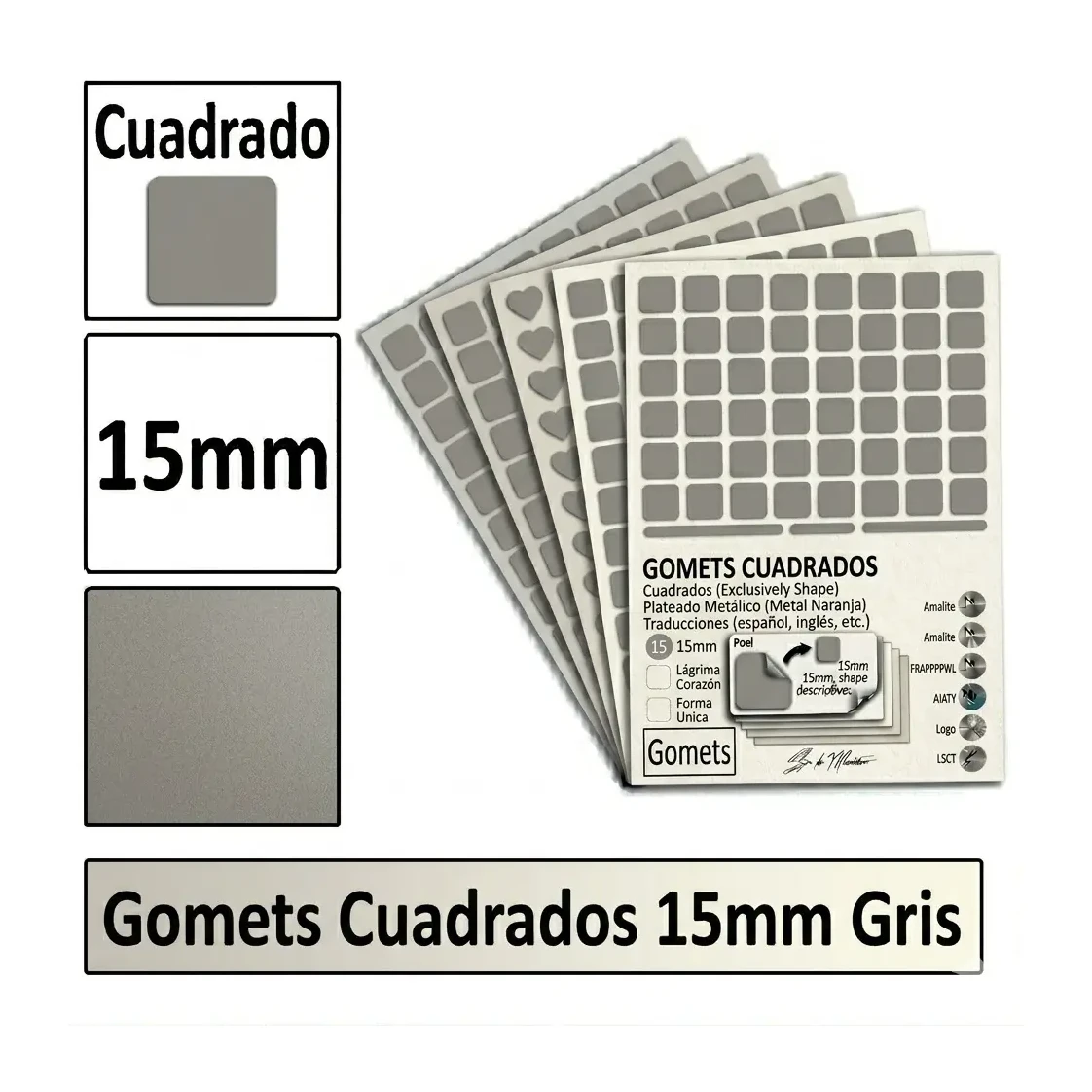 [826013] GOMETS CUADRADO MEDIANO Ø 15 MM GRIS