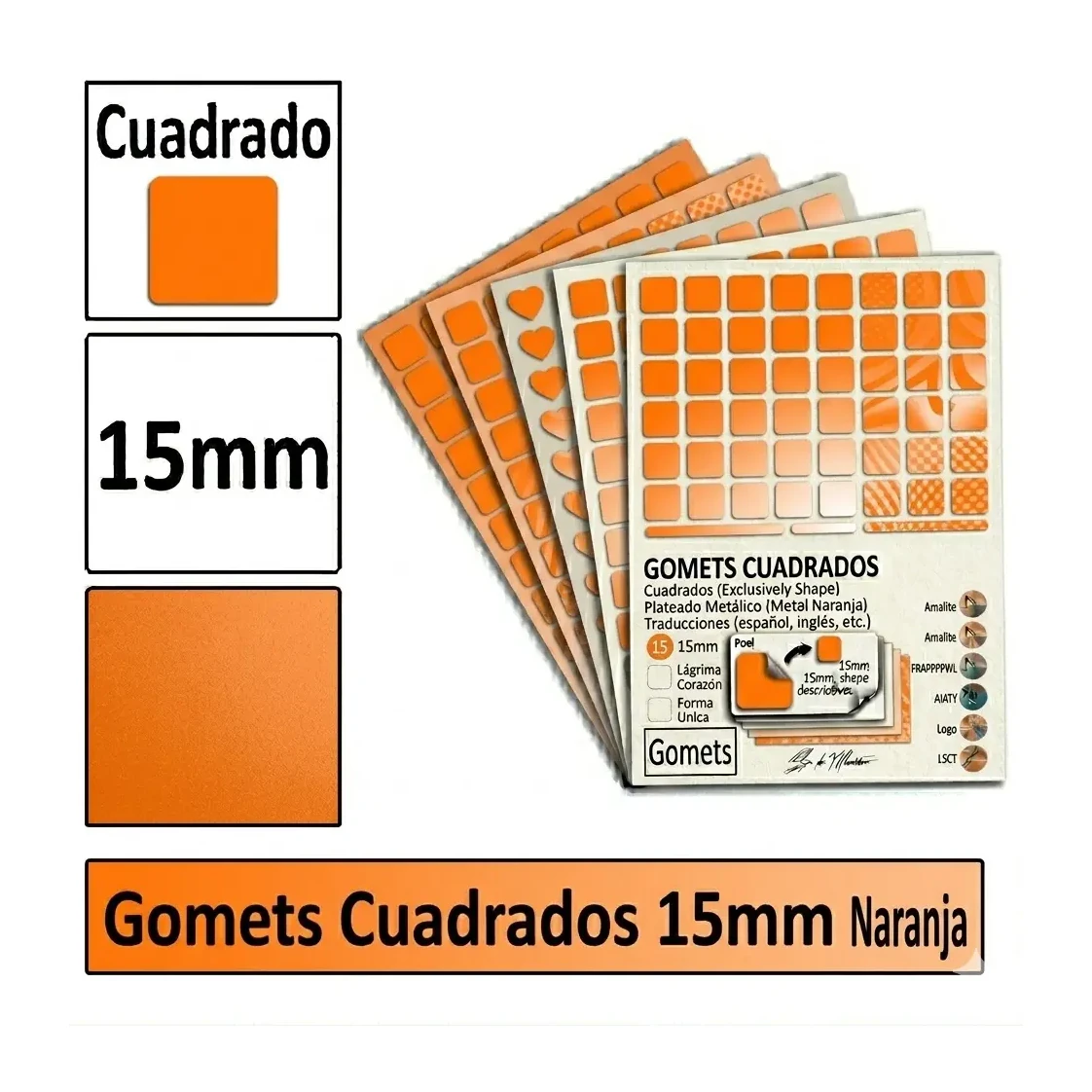 [826015] GOMETS CUADRADO MEDIANO Ø 15 MM NARANJA