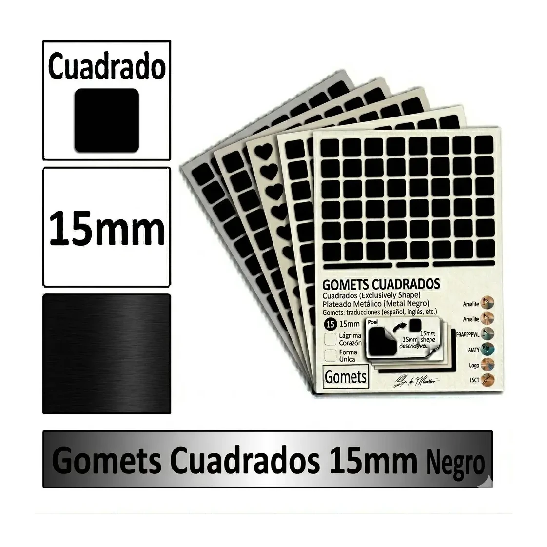 [826016] GOMETS CUADRADO MEDIANO Ø 15 MM NEGRO