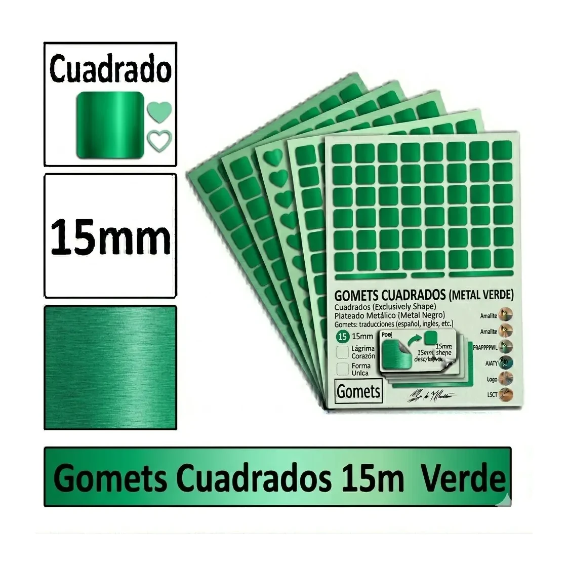 [826019] GOMETS CUADRADO MEDIANO Ø 15 MM VERDE