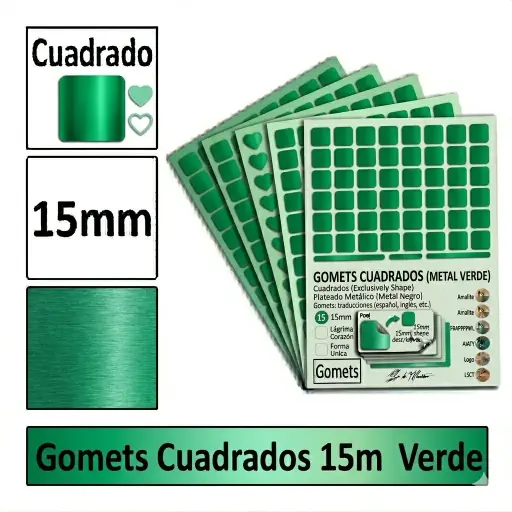 [826019] GOMETS CUADRADO MEDIANO Ø 15 MM VERDE