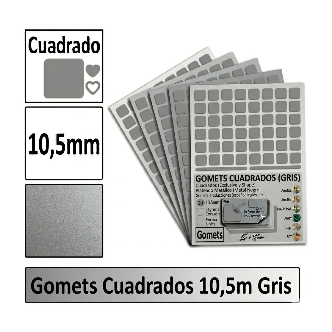 [826022] GOMETS CUADRADO PEQUEÑO Ø 10,5 MM GRIS